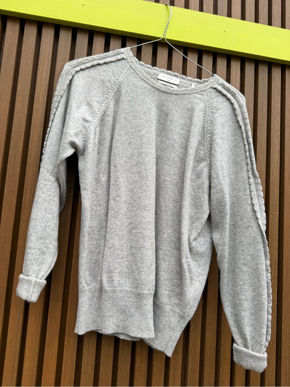 Sandro Light Gray Crewneck Sweater with Braid Detail